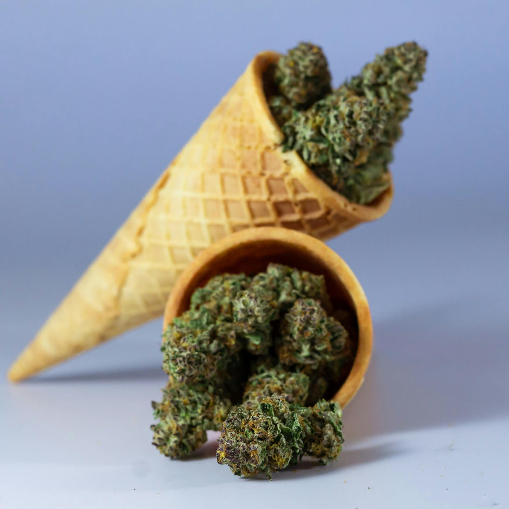 dos conos helado relleno de cogollos de cannabis cbd 